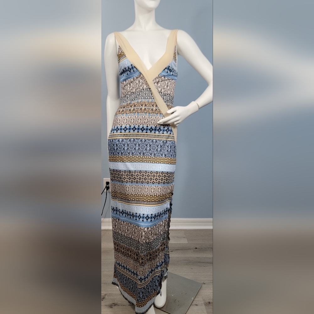 Malizia by La Perla Silk Modal Slip Chemise Geometric Print Midi size small